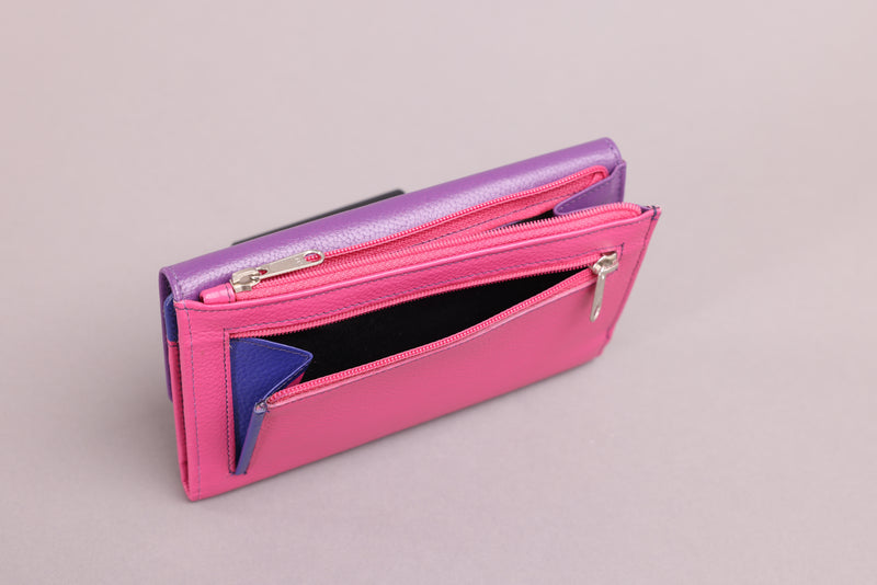 Personalised Engraved Purple Pink Multi Leather Purse