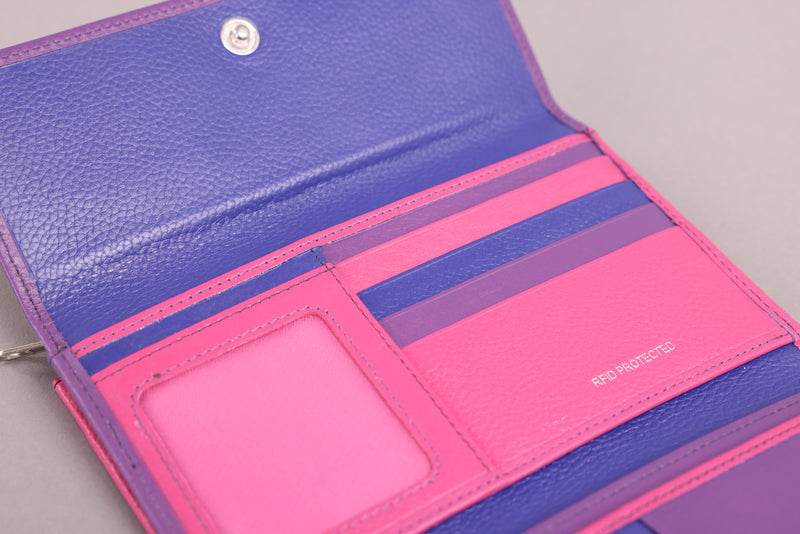 Personalised Engraved Purple Pink Multi Leather Purse