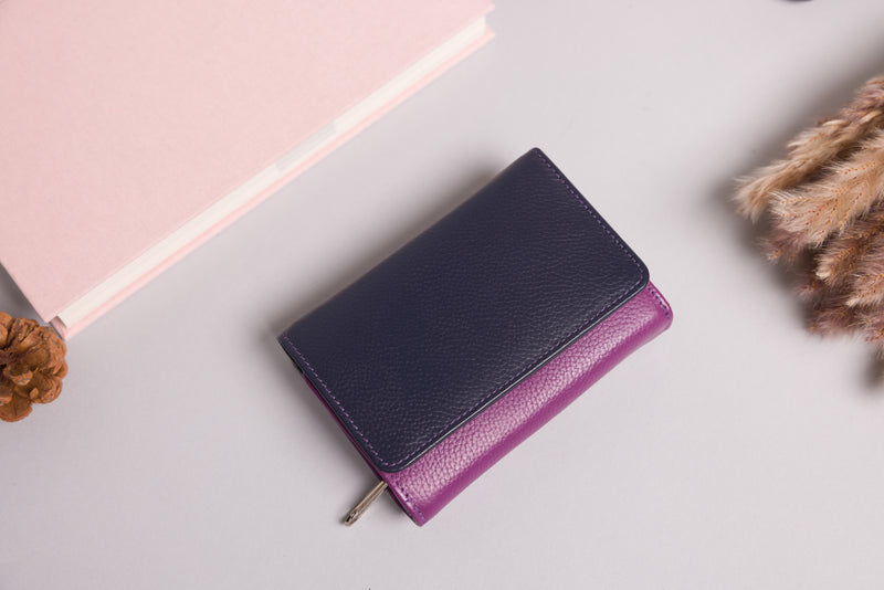 Personalised Engraved Navy Multi Leather Purse