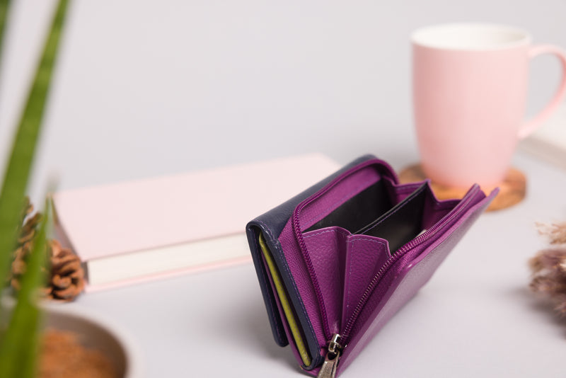 Personalised Engraved Navy Multi Leather Purse