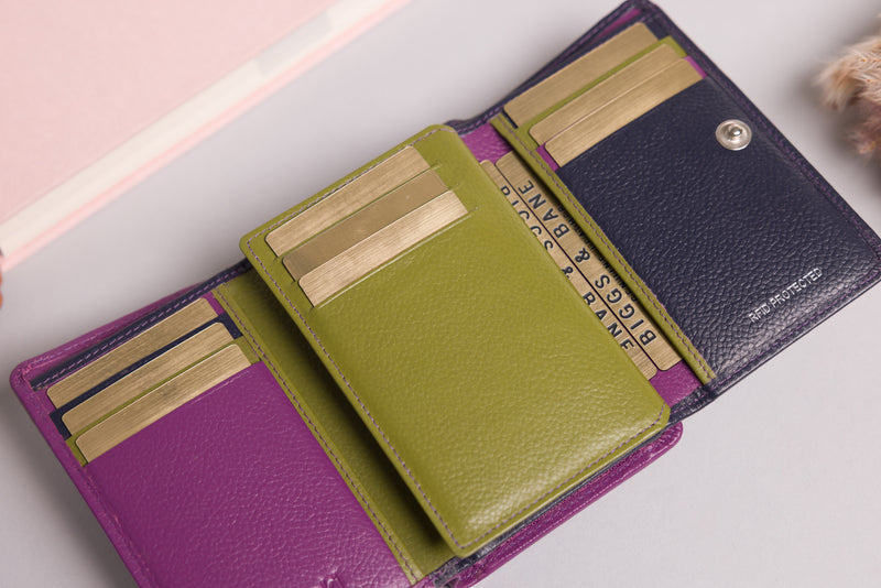 Personalised Engraved Navy Multi Leather Purse