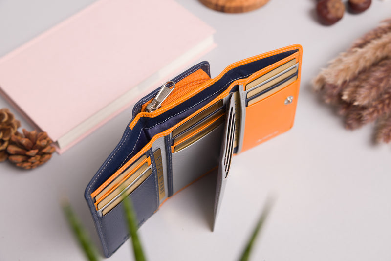 Personalised Engraved Orange Multi Leather Purse