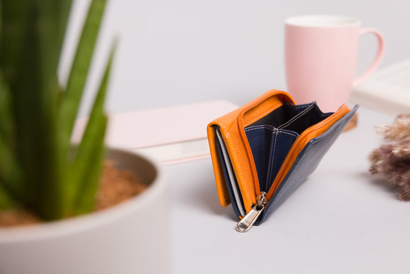 Personalised Engraved Orange Multi Leather Purse