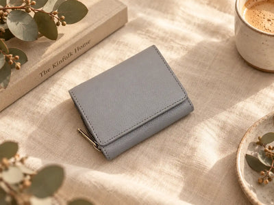 Personalised Grey Leather Purse for Women | Compact RFID Wallet