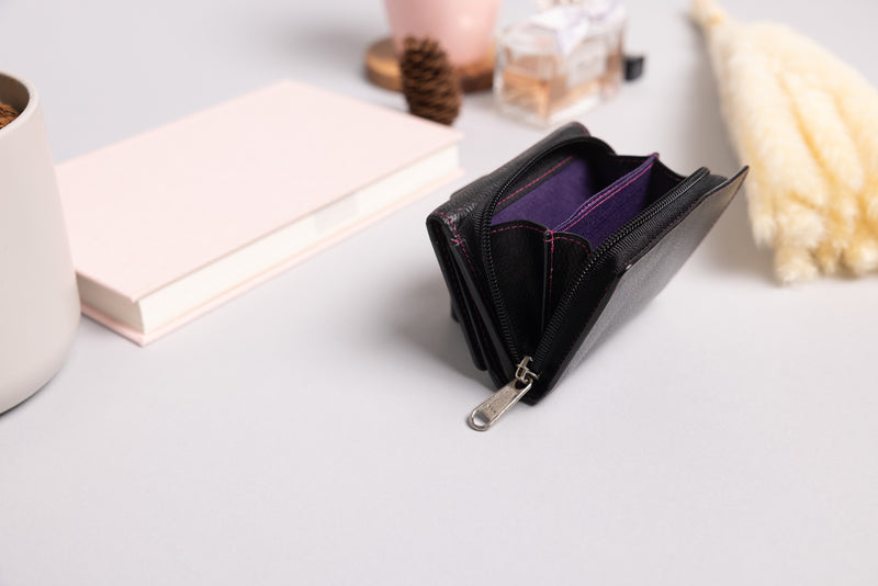Personalised Engraved Black Multi Leather Purse