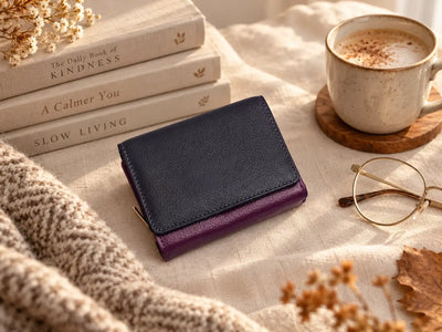 Personalised Navy Leather Purse for Women | Compact RFID Wallet