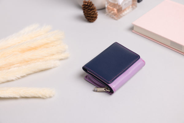 Personalised Engraved Navy Purple Multi Leather Purse