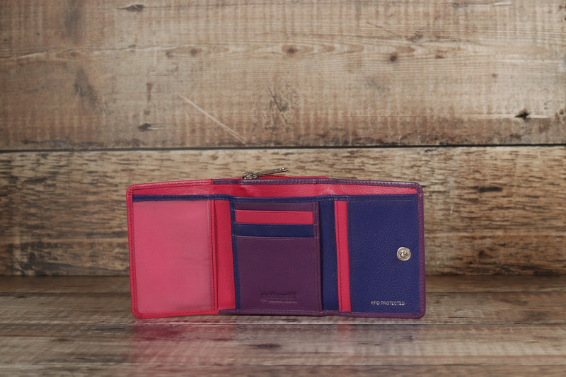 Personalised Engraved Purple Multi Leather Purse