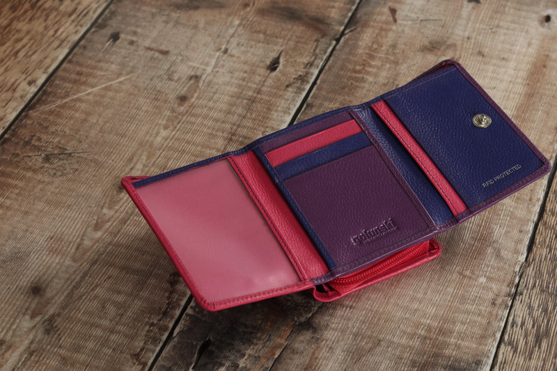 Personalised Engraved Purple Multi Leather Purse