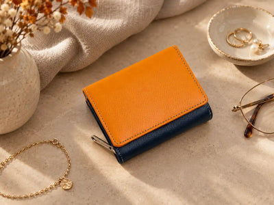 Personalised Orange Leather Purse for Women | Compact RFID Wallet