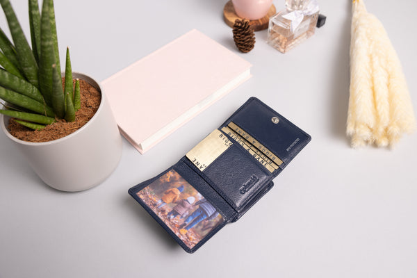 Personalised Engraved Navy Leather Purse