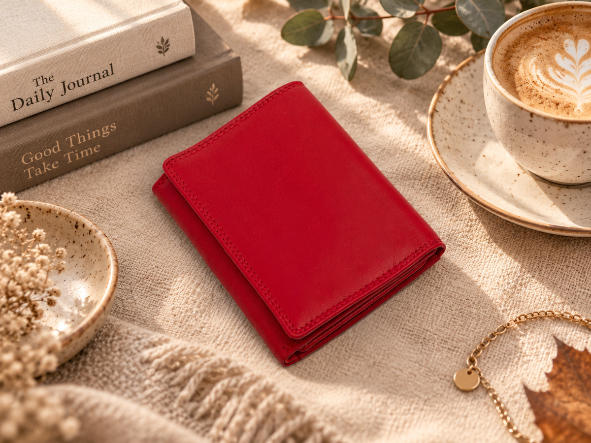 Personalised Red Leather Purse for Women | RFID Wallet with 18 Card Slots