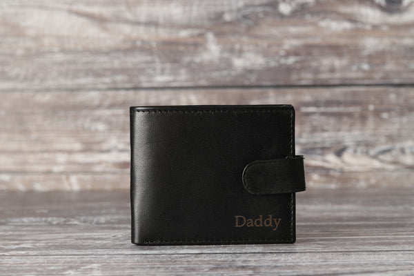 Personalised Engraved Black Bifold Leather Wallet