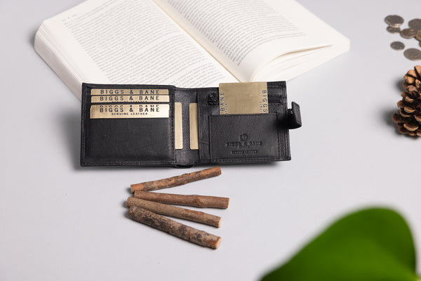 Personalised Engraved Black Bifold Leather Wallet