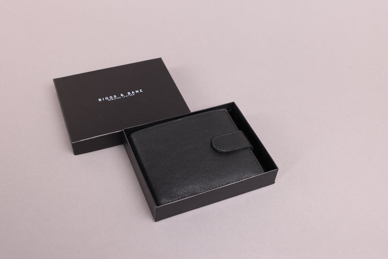 Personalised Engraved Black Bifold Leather Wallet With Coin Pocket