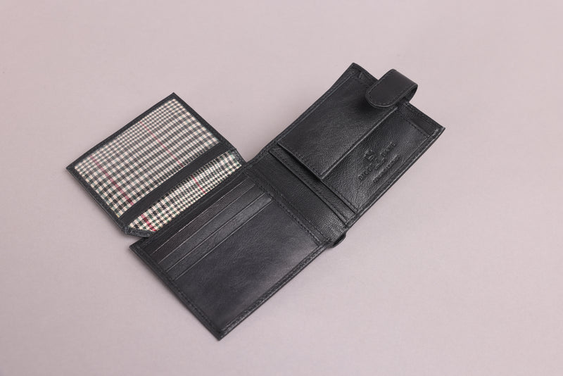 Personalised Engraved Black Bifold Leather Wallet With Coin Pocket