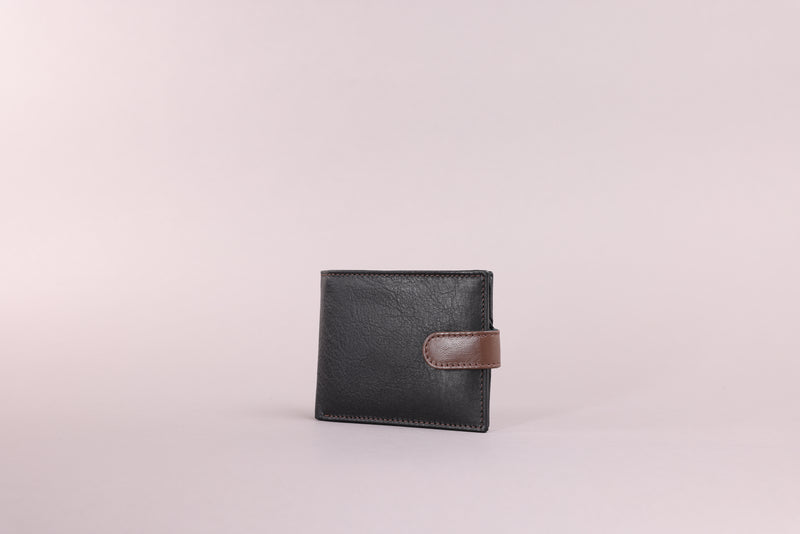 Personalised Engraved Black & Brown Bifold Leather Wallet With Coin Pocket