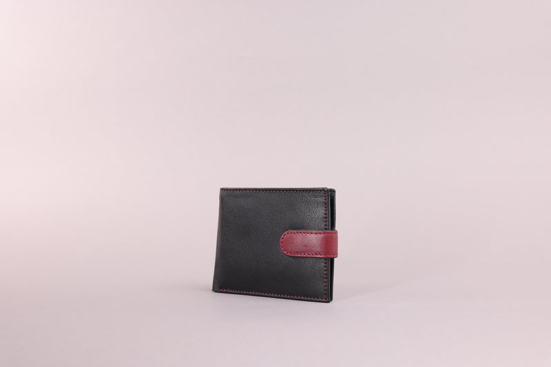 Personalised Engraved Black & Red Bifold Leather Wallet With Coin Pocket