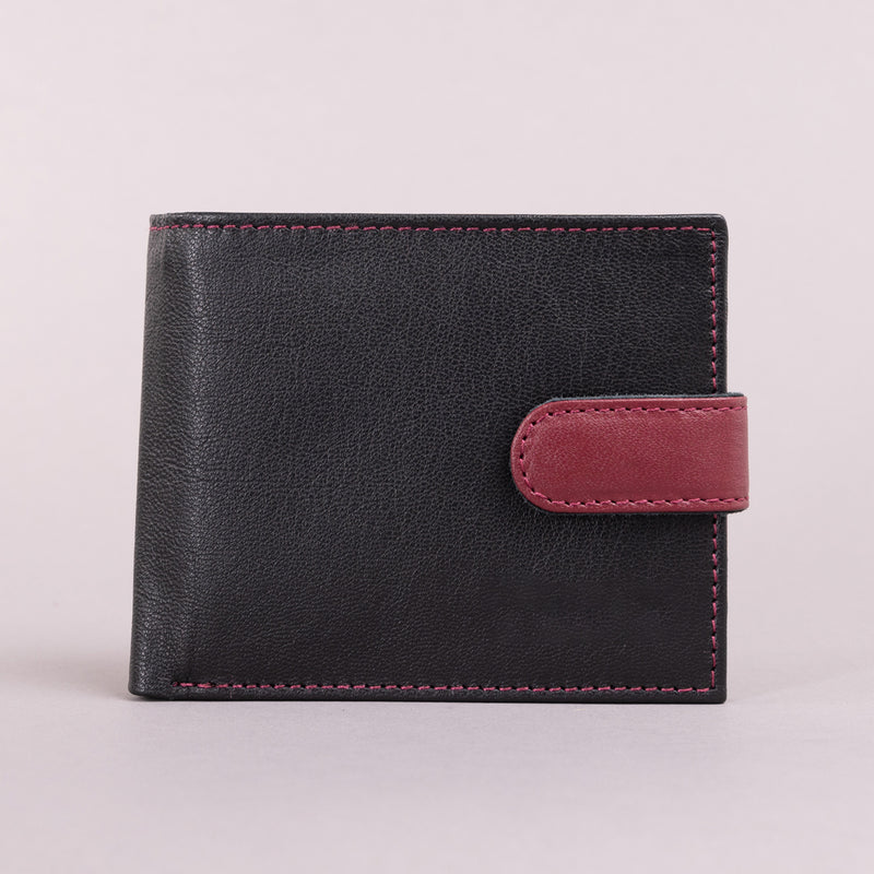 Personalised Engraved Black & Red Bifold Leather Wallet With Coin Pocket