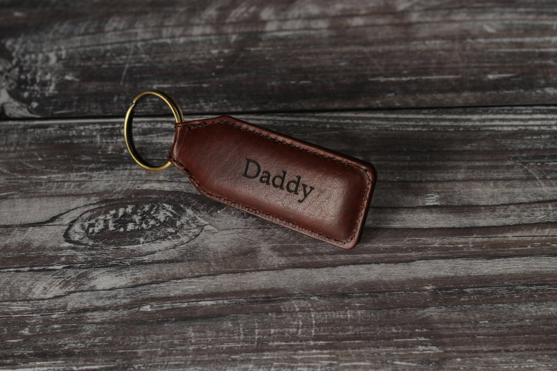 Personalised Engraved Brown Leather Keyring