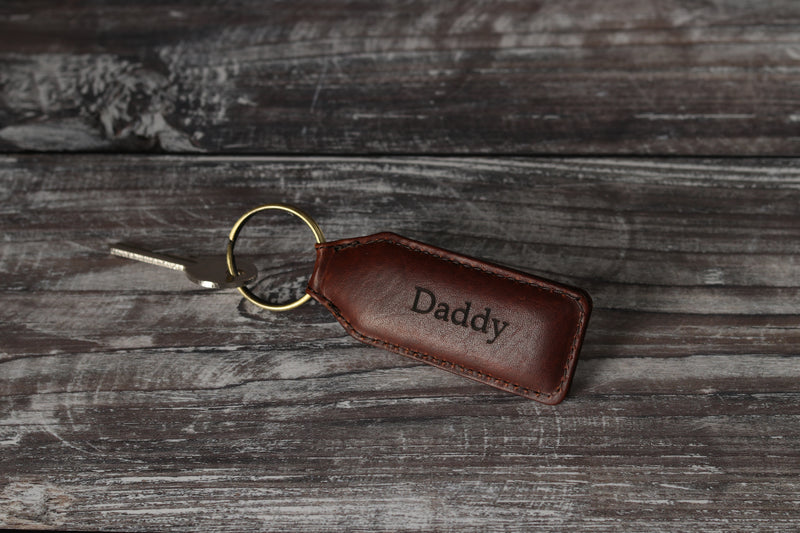 Personalised Engraved Brown Leather Keyring