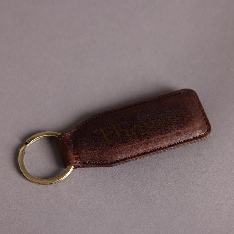 Personalised Engraved Brown Leather Keyring