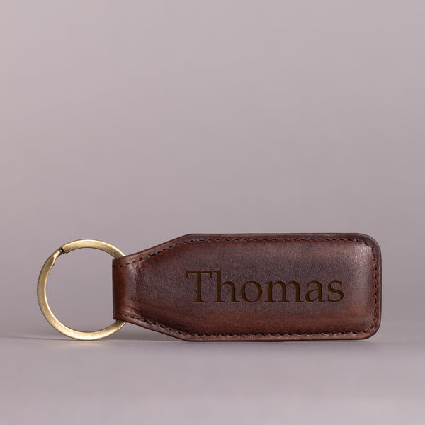Personalised Engraved Brown Leather Keyring