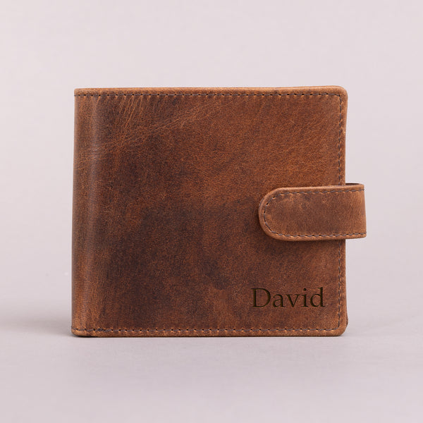 Personalised Engraved Brown Bifold Leather Wallet