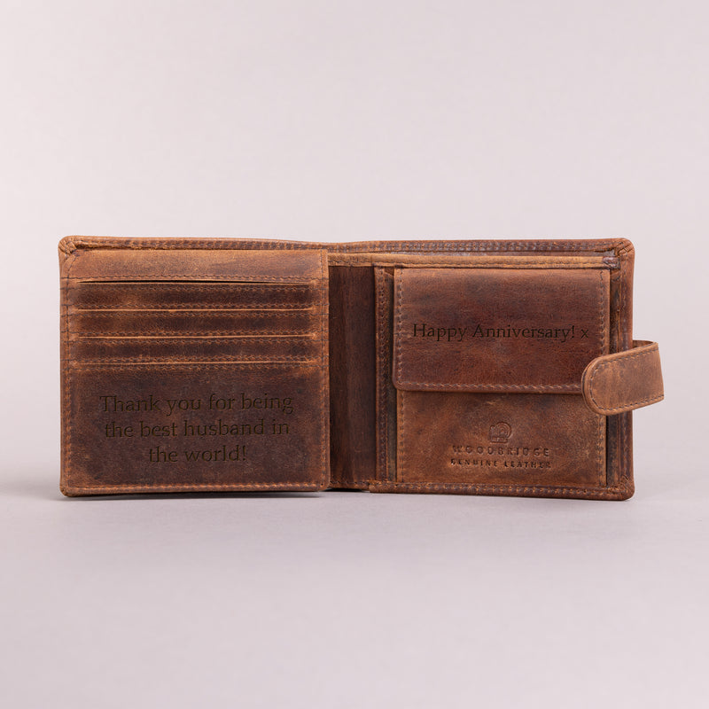 Personalised Engraved Brown Bifold Leather Wallet