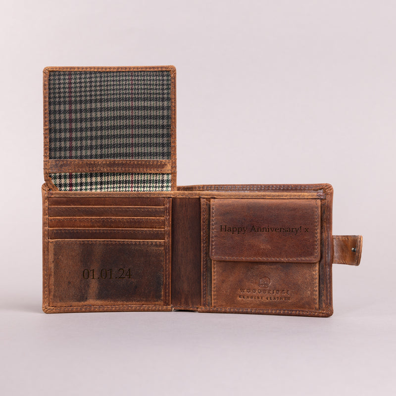 Personalised Engraved Brown Bifold Leather Wallet