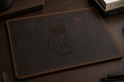 Personalised Dark Brown Leather Mouse Mat – Engraved Desk Pad for Office or Home