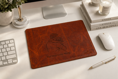Personalised Tan Leather Mouse Mat – Engraved Desk Pad for Office or Home
