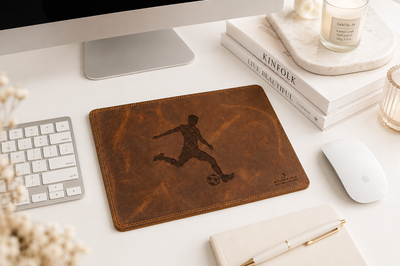 Personalised Cognac Brown Leather Mouse Mat – Engraved Desk Pad for Office or Gift
