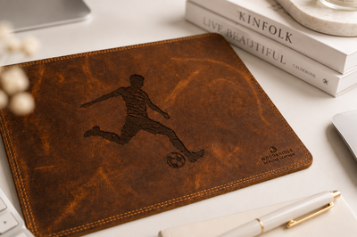 Personalised Cognac Brown Leather Mouse Mat – Engraved Desk Pad for Office or Gift