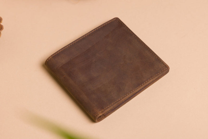Personalised Engraved Rustic Brown Bifold Leather Wallet