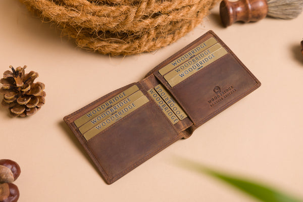 Personalised Engraved Rustic Brown Bifold Leather Wallet