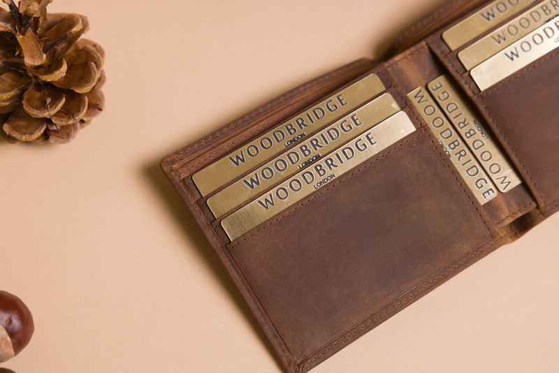 Personalised Engraved Rustic Brown Bifold Leather Wallet