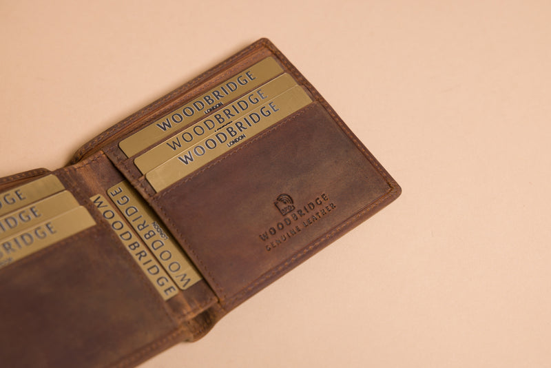 Personalised Engraved Rustic Brown Bifold Leather Wallet