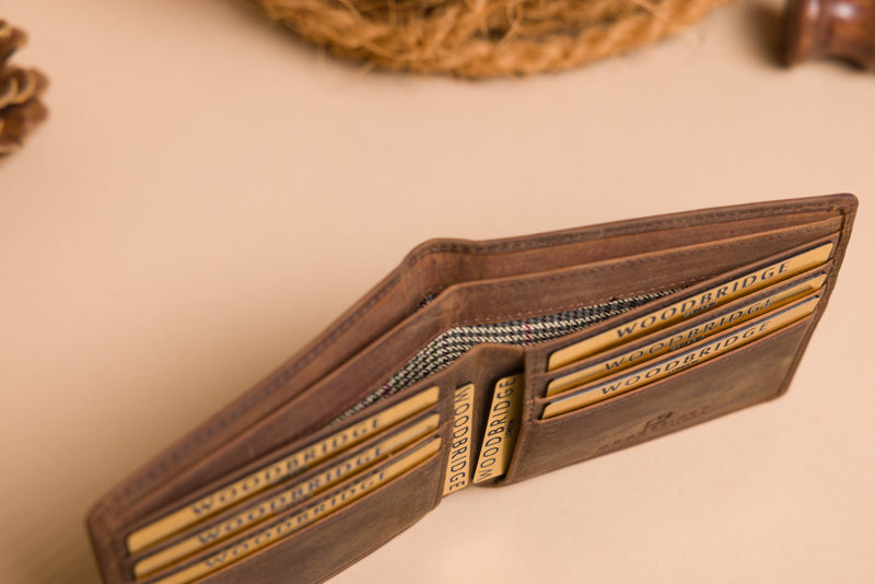 Personalised Engraved Rustic Brown Bifold Leather Wallet