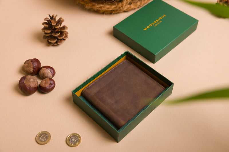 Personalised Engraved Rustic Brown Bifold Leather Wallet