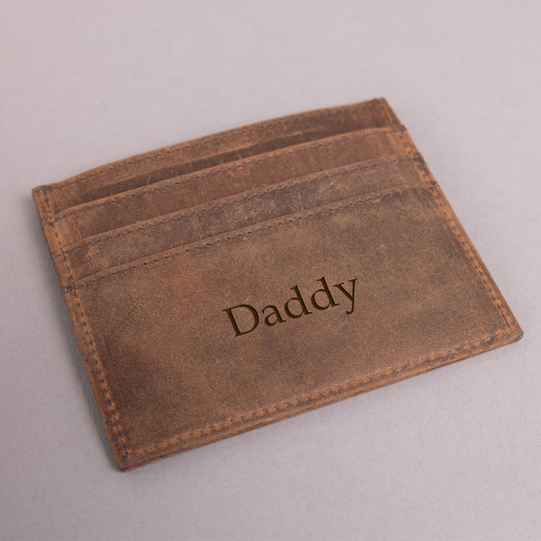Personalised Engraved Rustic Brown Leather Card Holder Wallet