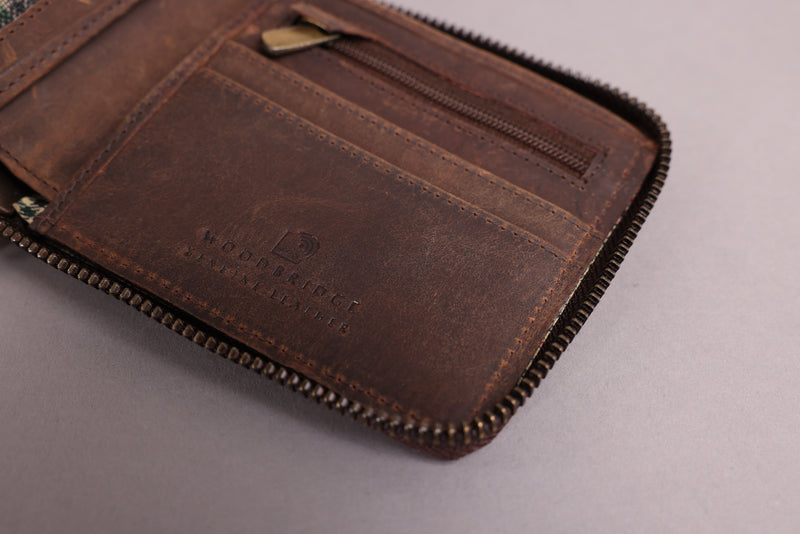 Personalised Engraved Rustic Brown Bifold Leather Zip Around Wallet