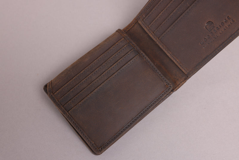 Personalised Engraved Rustic Brown Bifold Leather Wallet