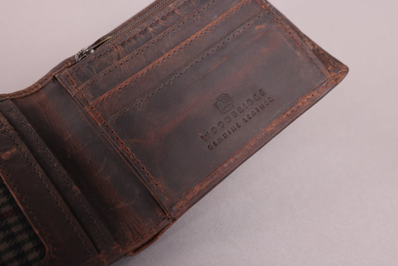 Personalised Engraved Rustic Brown Bifold Leather Wallet With Zip Coin Pocket