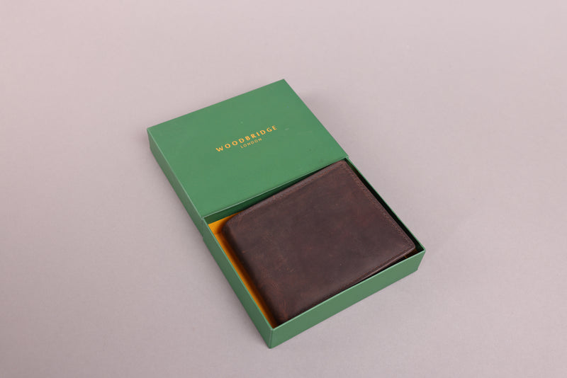 Personalised Engraved Rustic Brown Bifold Leather Wallet With Zip Coin Pocket