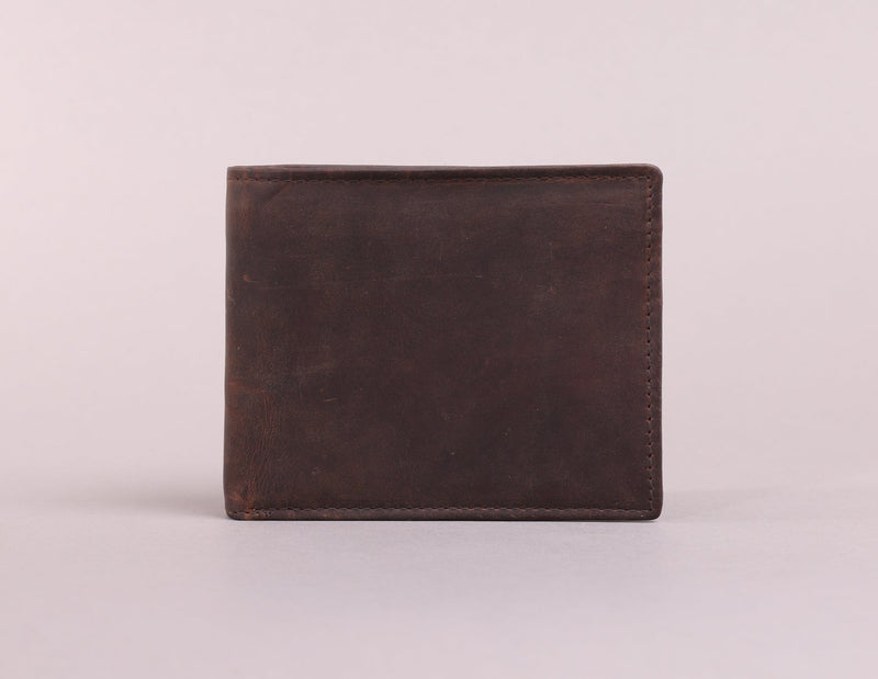 Personalised Engraved Rustic Brown Bifold Leather Wallet With Zip Coin Pocket