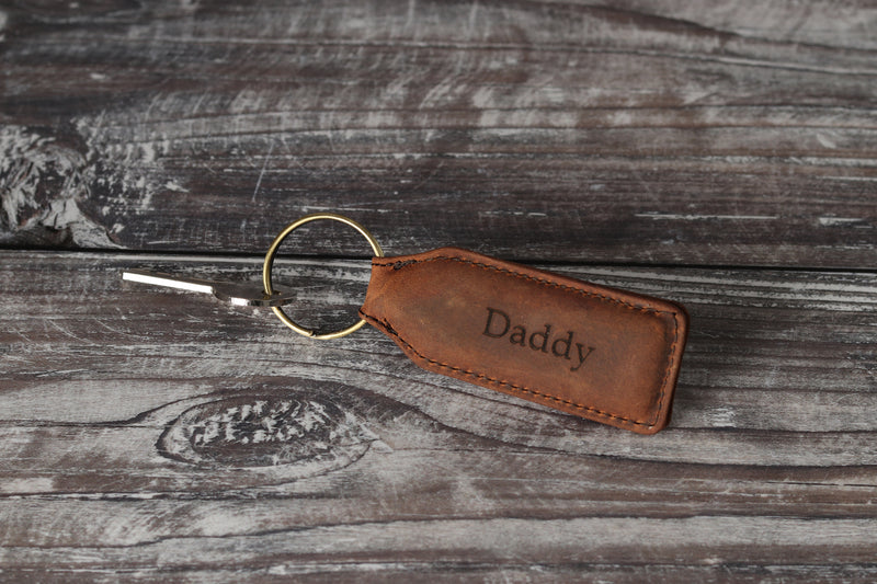 Personalised Engraved Brown Leather Keyring