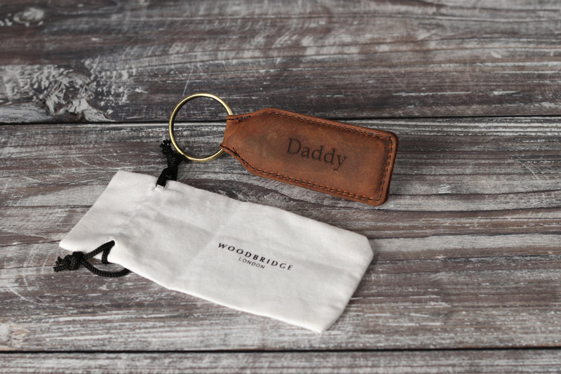 Personalised Engraved Brown Leather Keyring