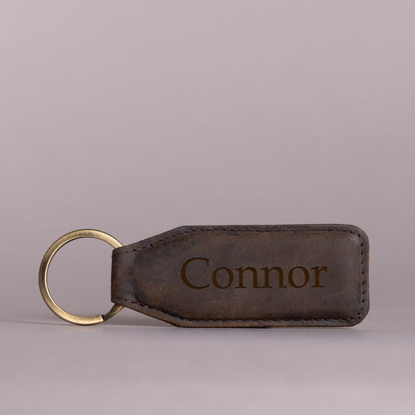 Personalised Engraved Brown Leather Keyring