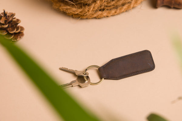 Personalised Engraved Brown Leather Keyring